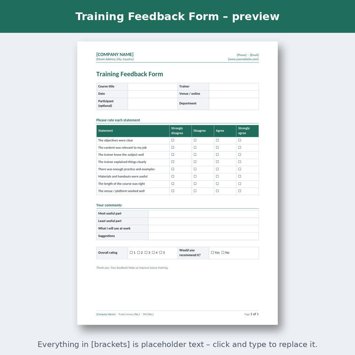 Training Feedback Form – preview