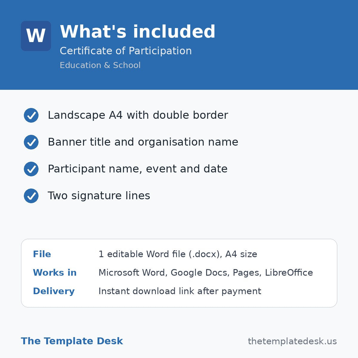 Certificate of Participation – what's included