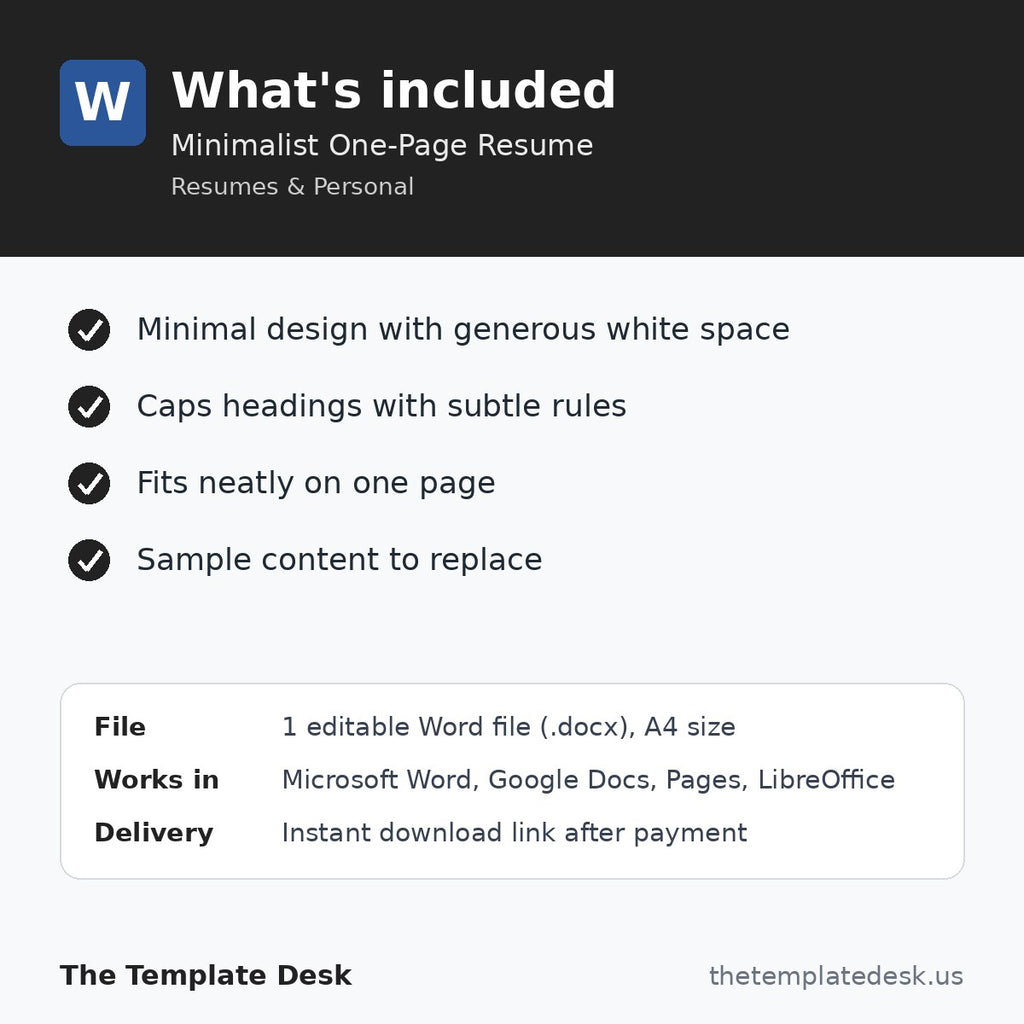 Minimalist One-Page Resume – what's included