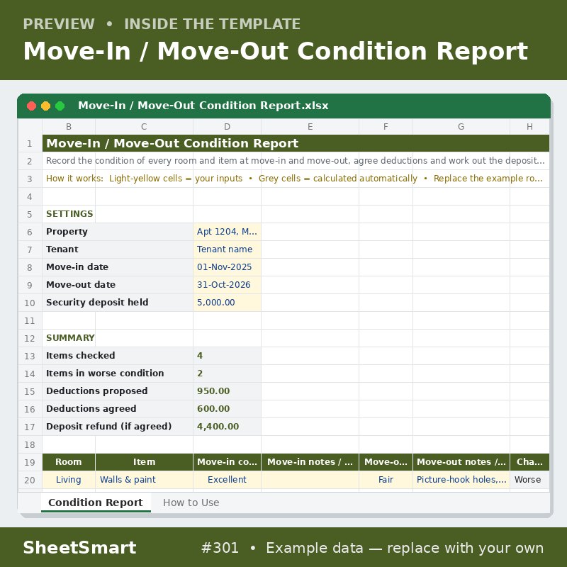 Move-In / Move-Out Condition Report – sheet preview