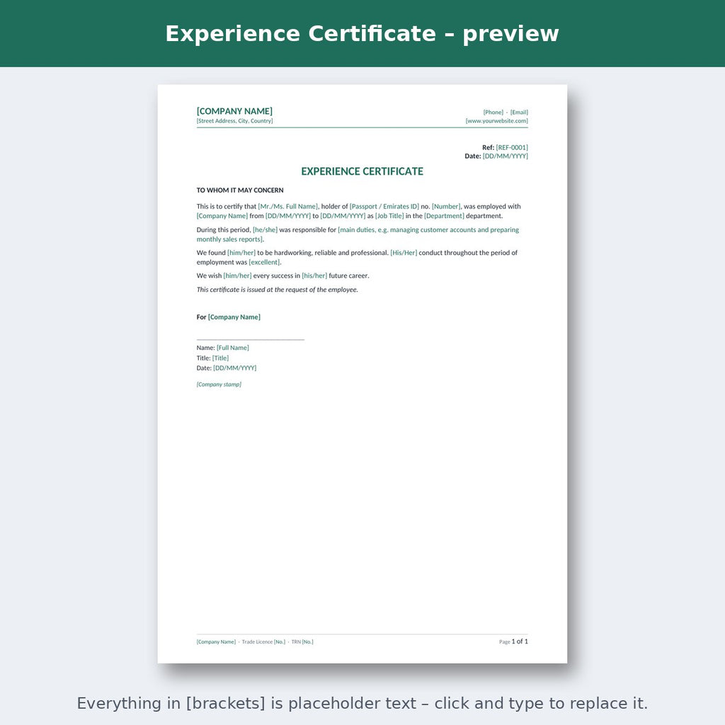Experience Certificate – preview