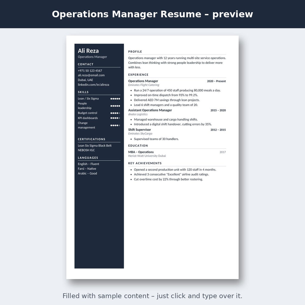 Operations Manager Resume – preview