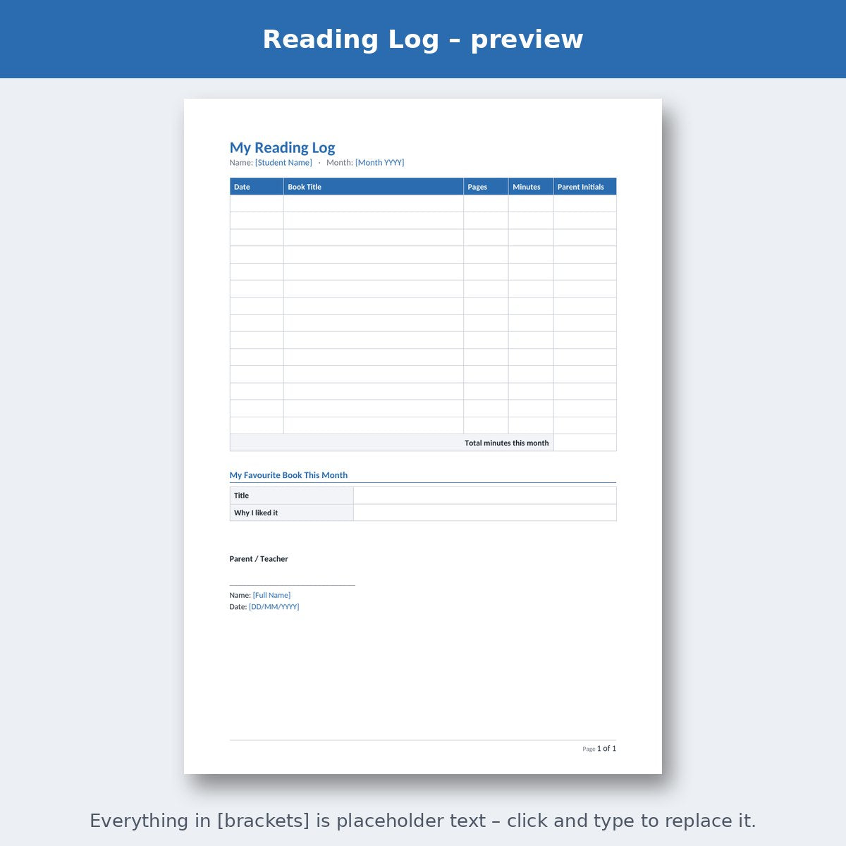 Reading Log – preview