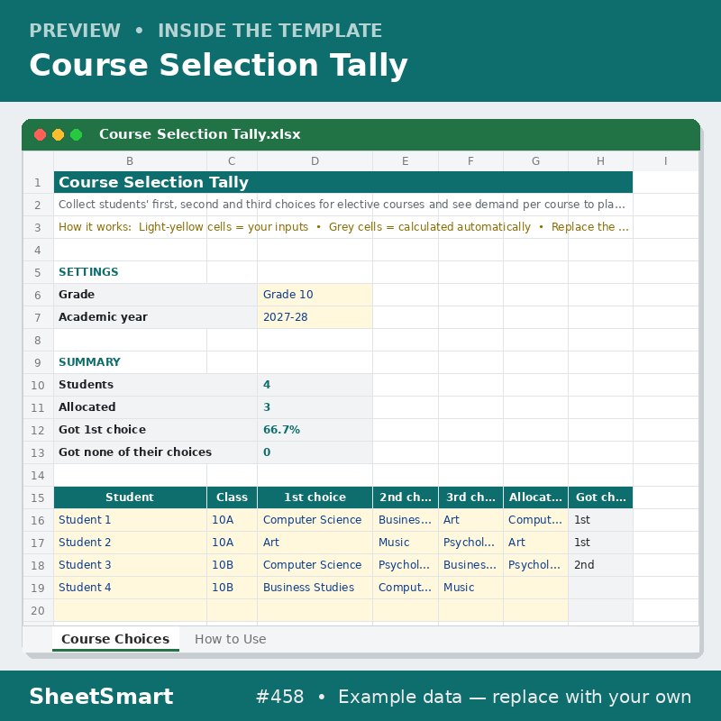 Course Selection Tally – sheet preview