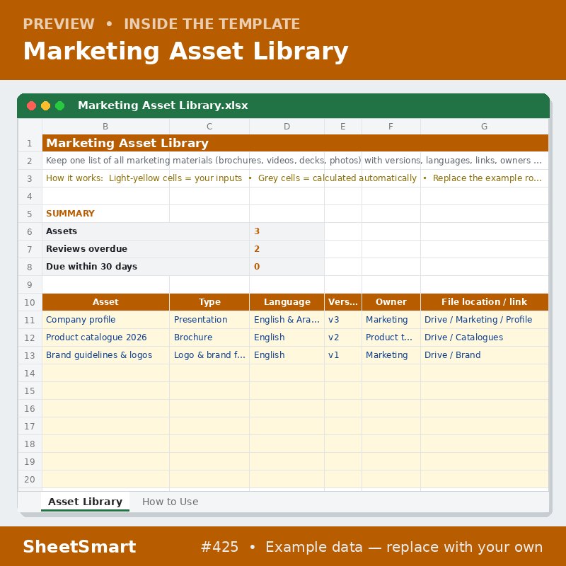 Marketing Asset Library – sheet preview