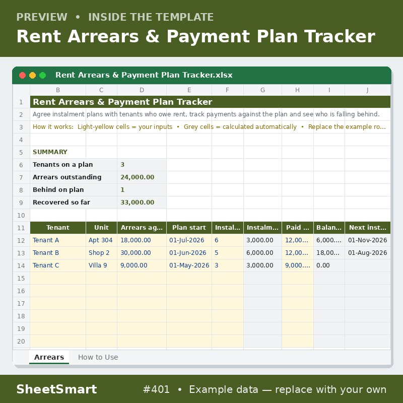 Rent Arrears & Payment Plan Tracker – sheet preview