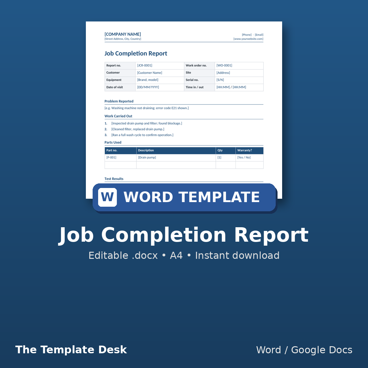 Job Completion Report – cover