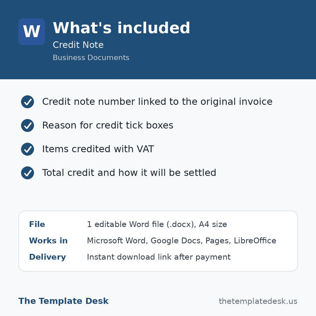 Credit Note – what's included