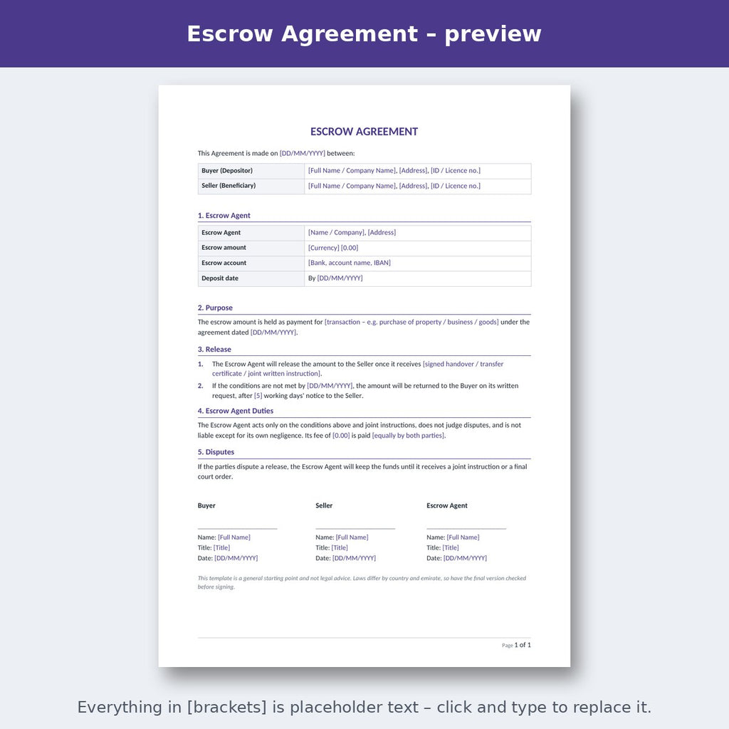 Escrow Agreement – preview