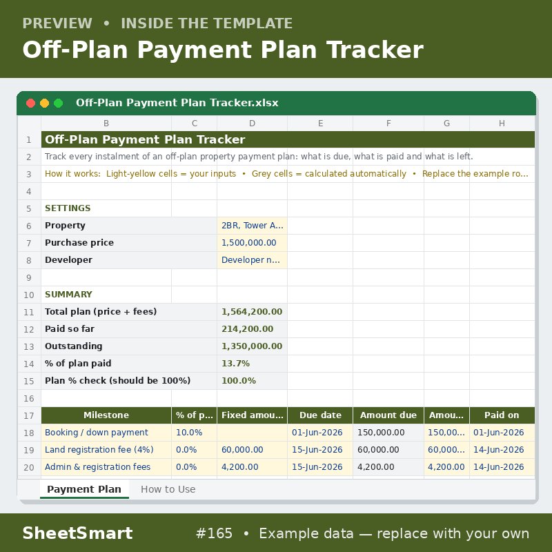 Off-Plan Payment Plan Tracker – sheet preview
