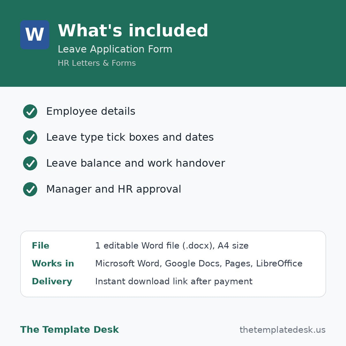 Leave Application Form – what's included