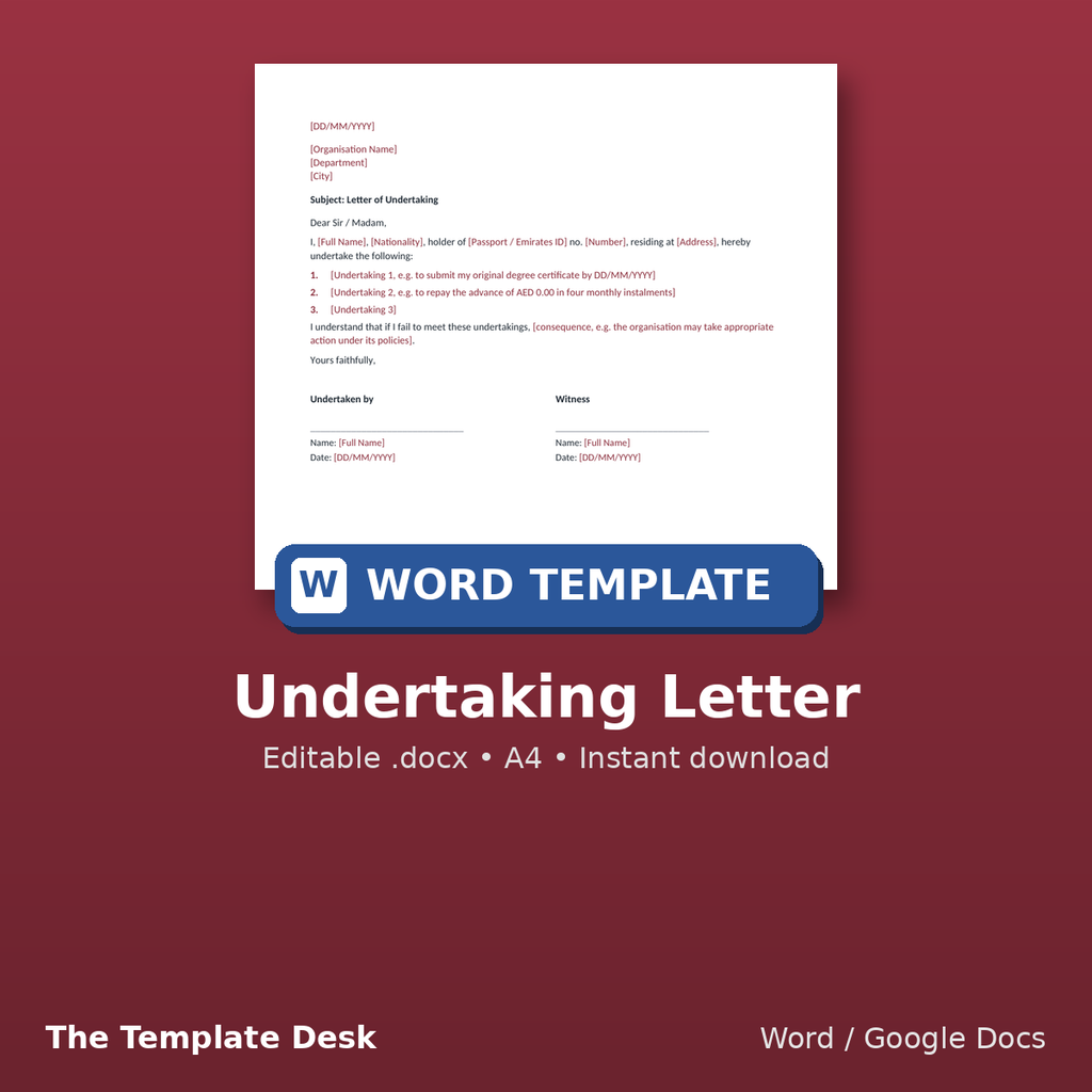 Undertaking Letter – cover