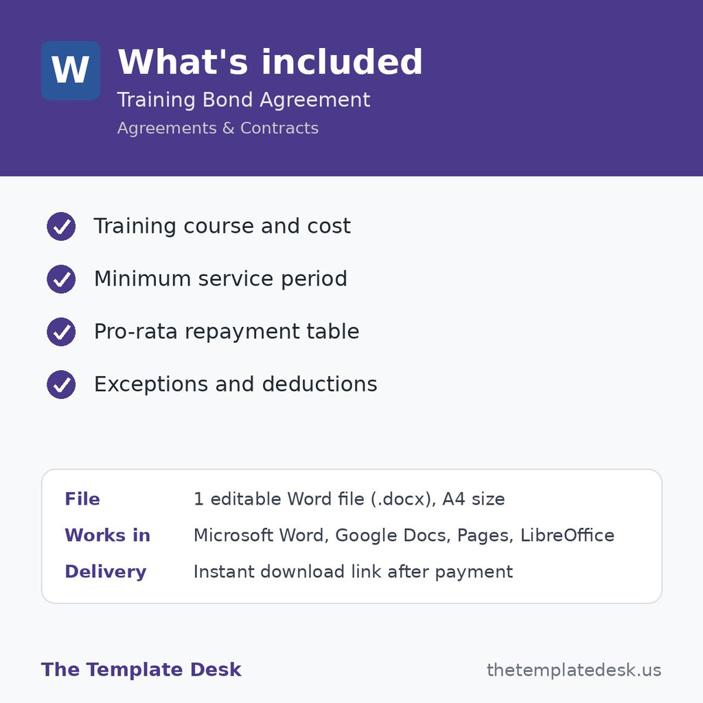 Training Bond Agreement – what's included