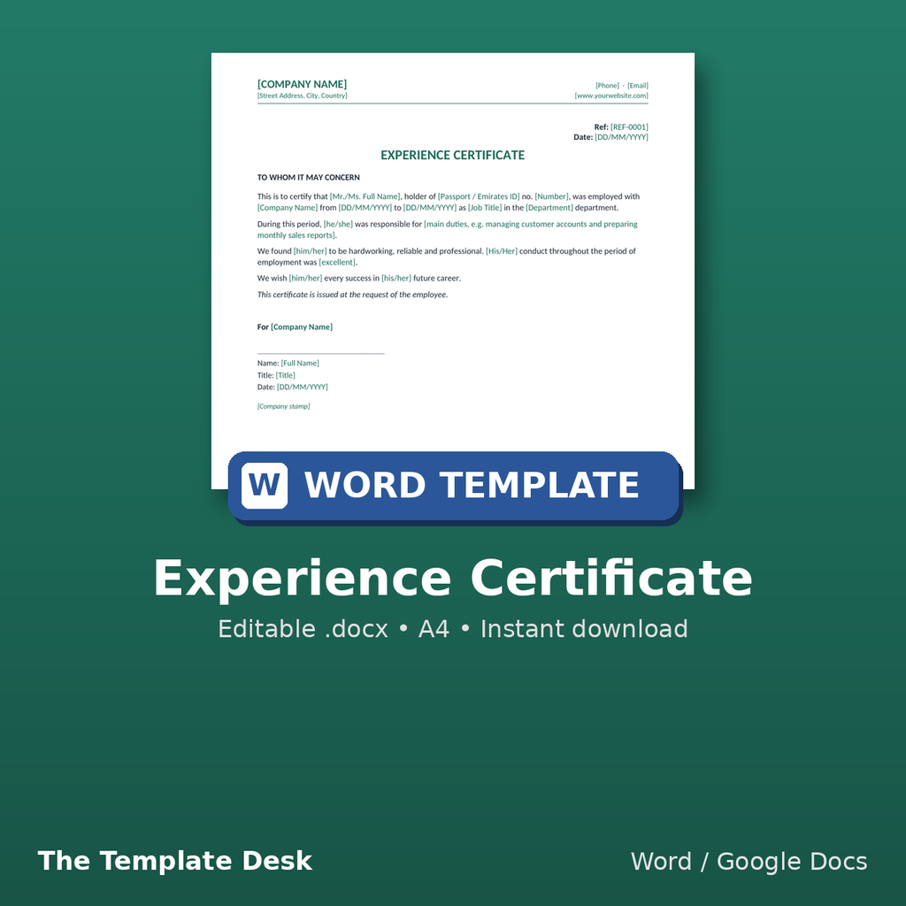 Experience Certificate – cover