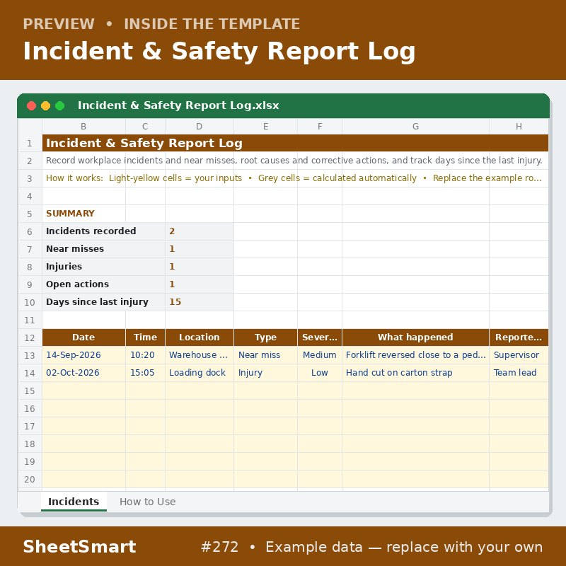 Incident & Safety Report Log – sheet preview