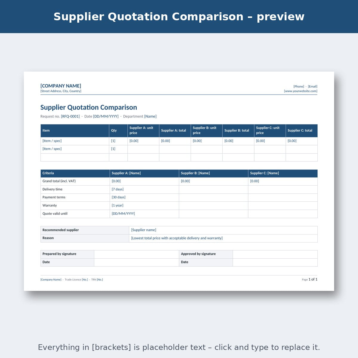 Supplier Quotation Comparison – preview