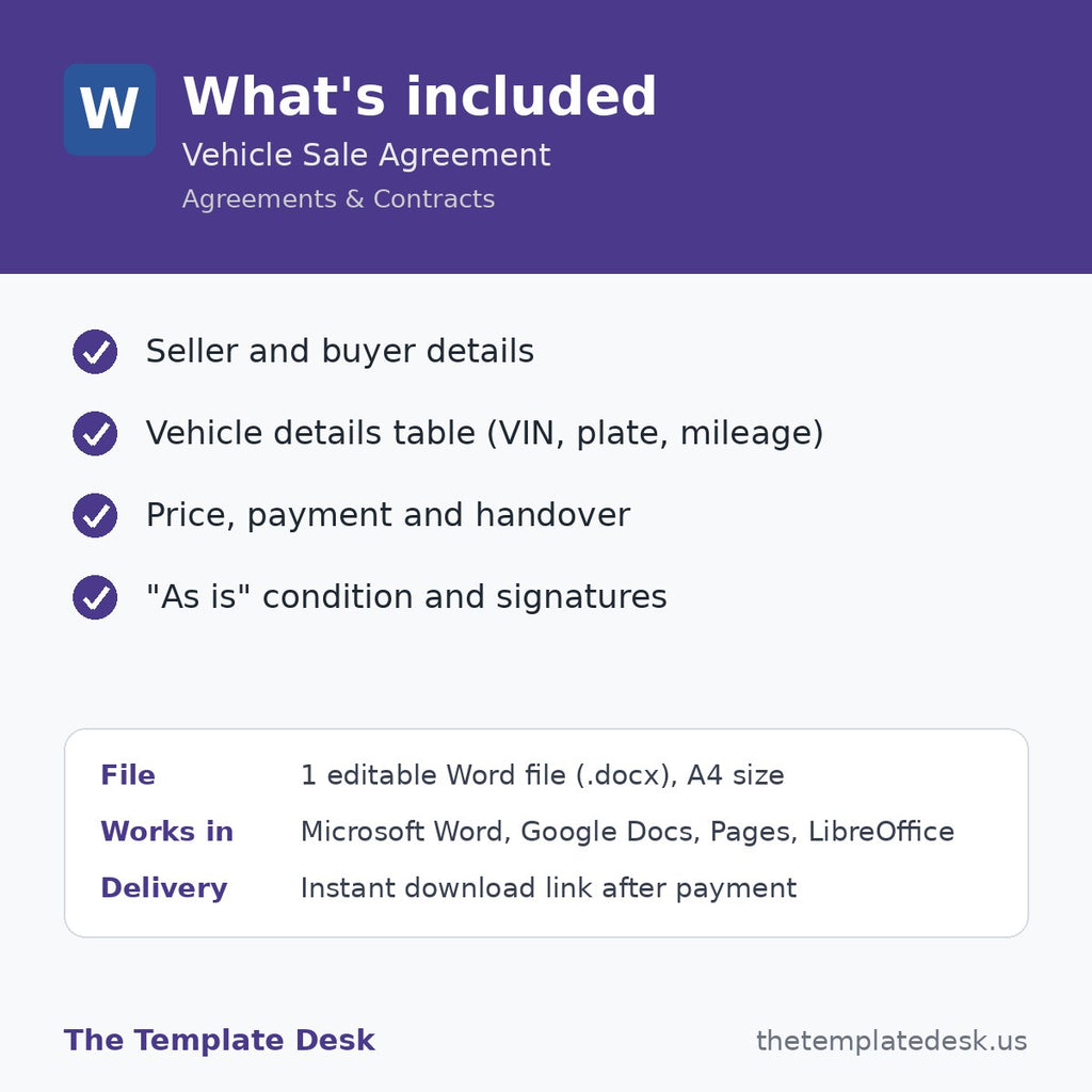 Vehicle Sale Agreement – what's included