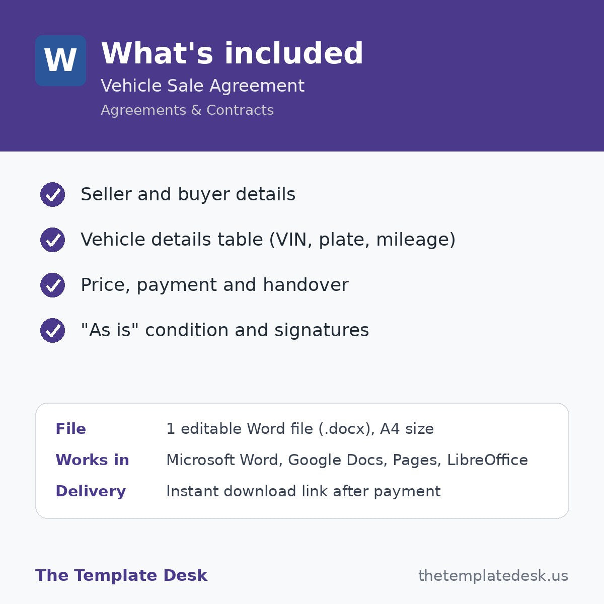 Vehicle Sale Agreement – what's included
