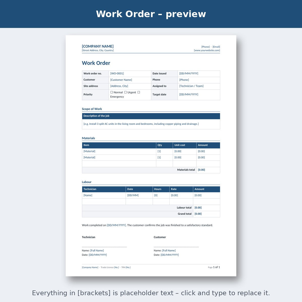 Work Order – preview