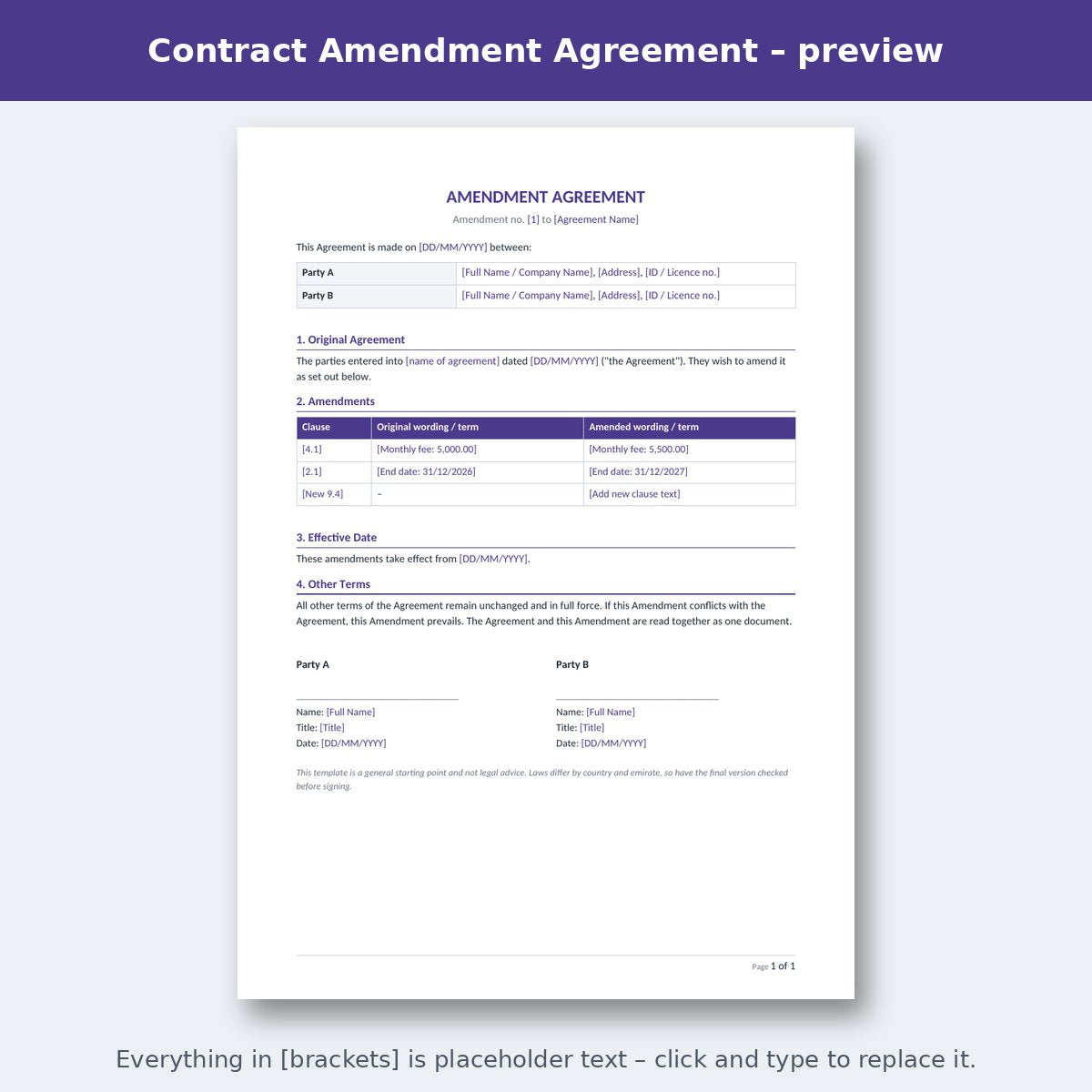 Contract Amendment Agreement – preview