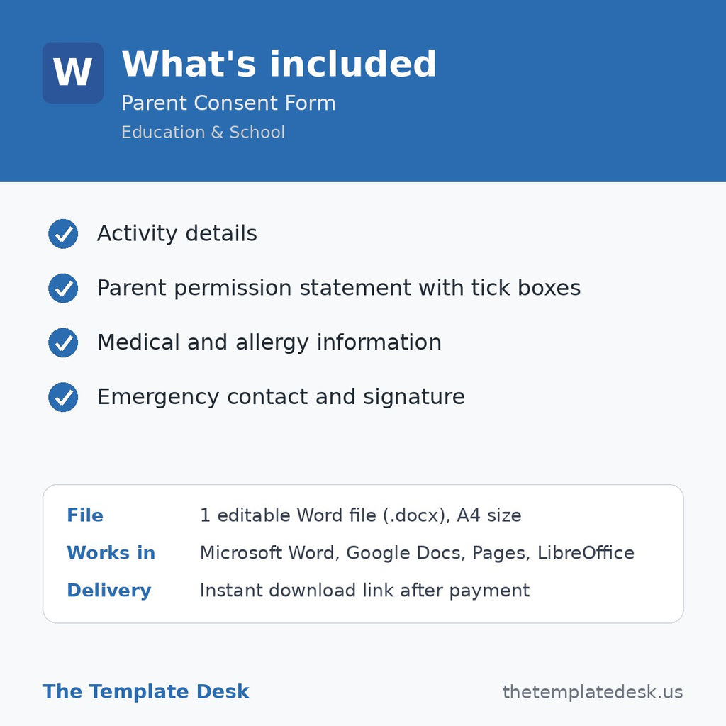Parent Consent Form – what's included