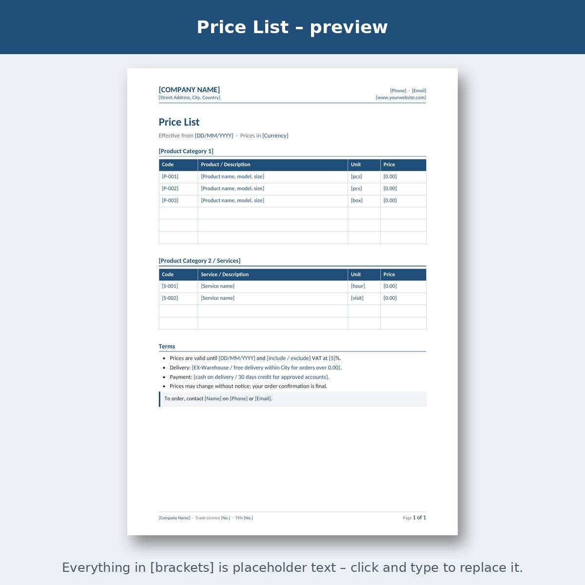 Price List – preview