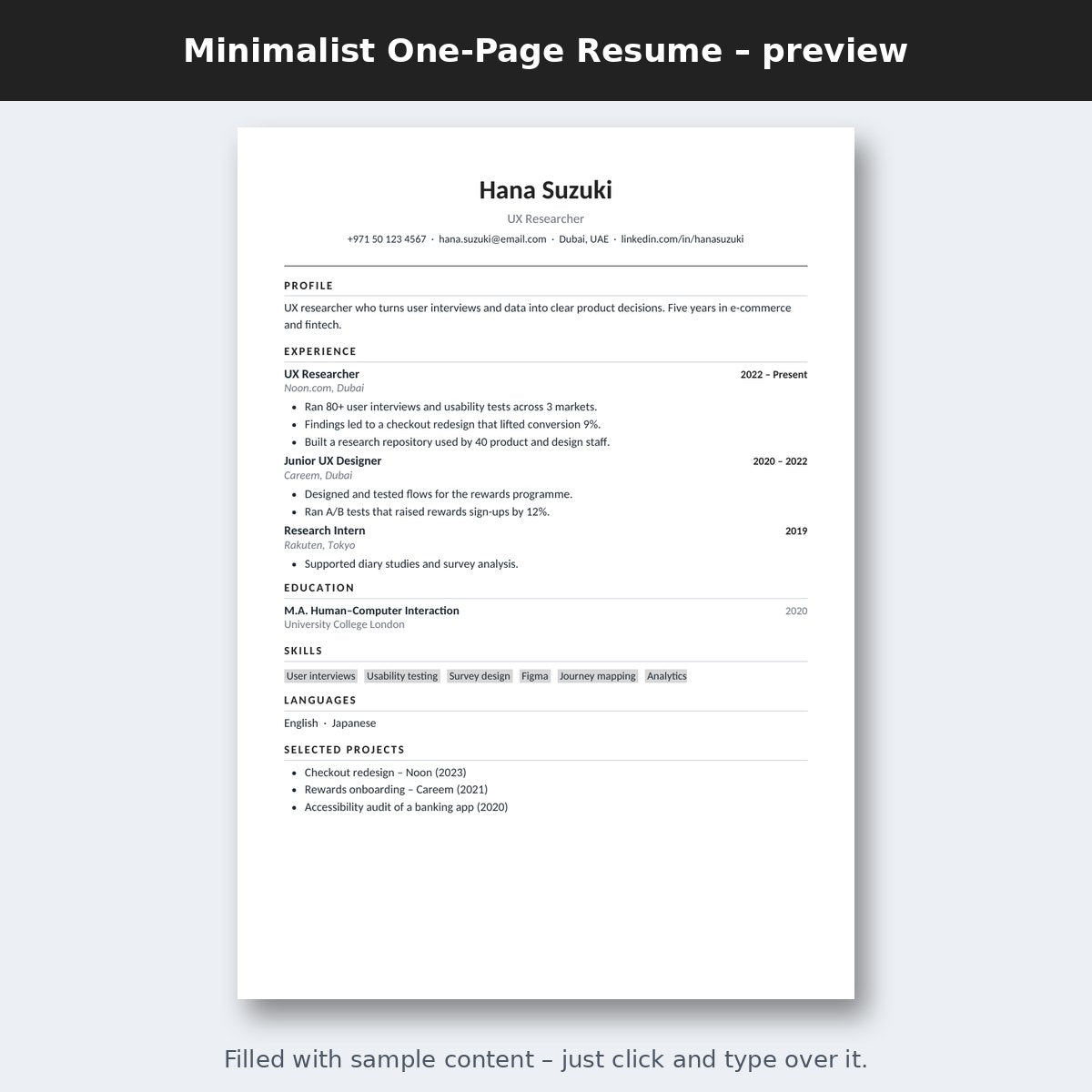 Minimalist One-Page Resume – preview