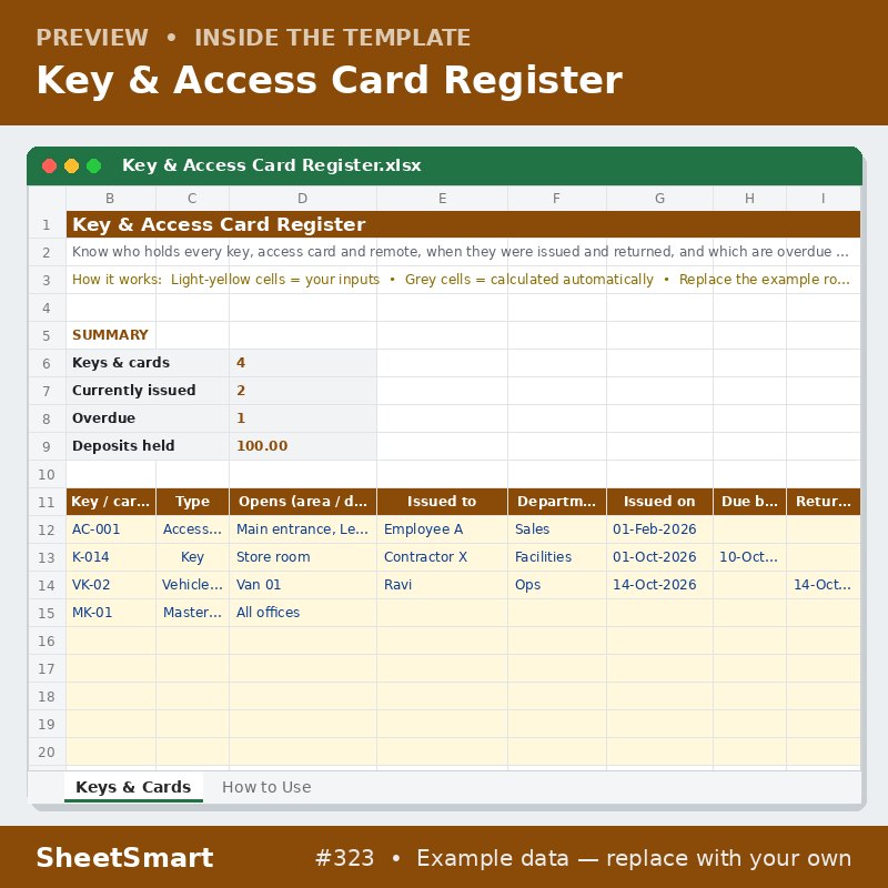 Key & Access Card Register – sheet preview