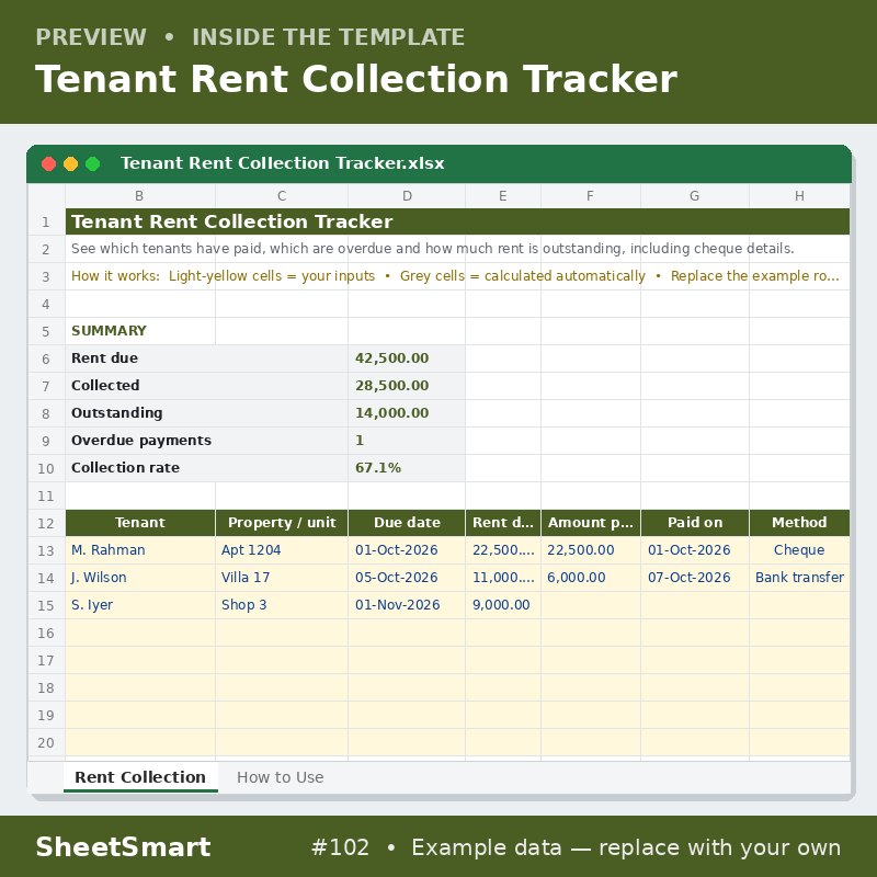Tenant Rent Collection Tracker – sheet preview