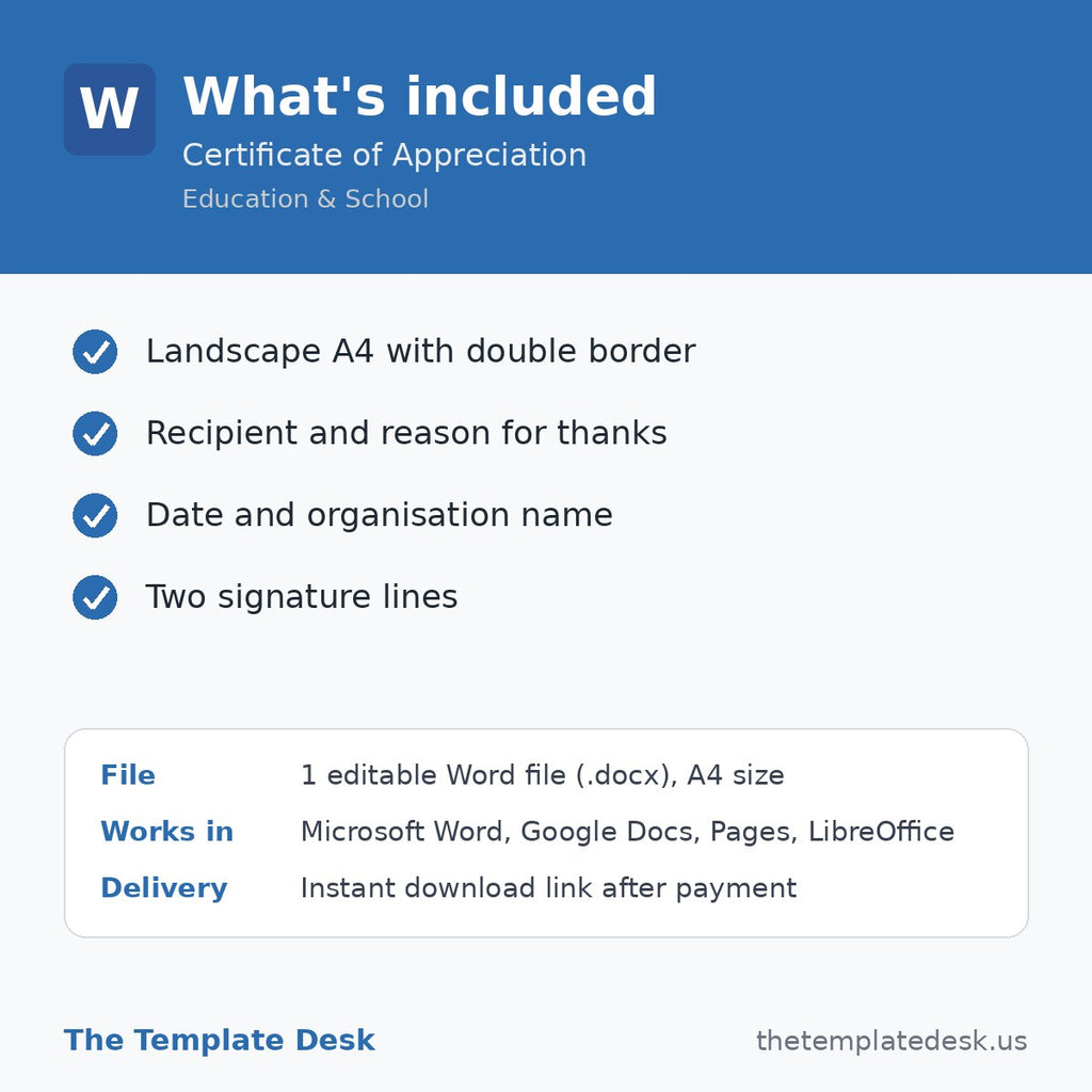 Certificate of Appreciation – what's included