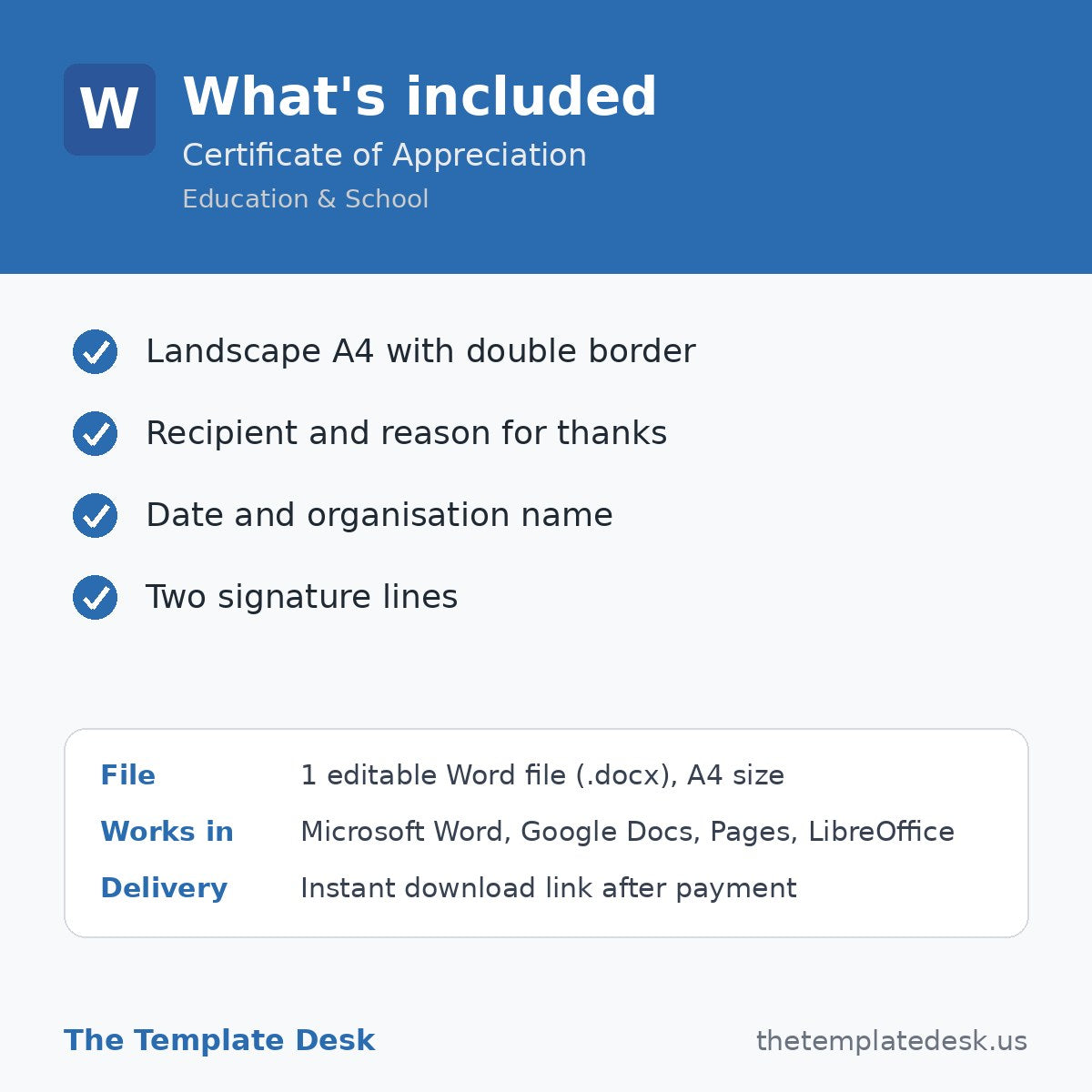 Certificate of Appreciation – what's included