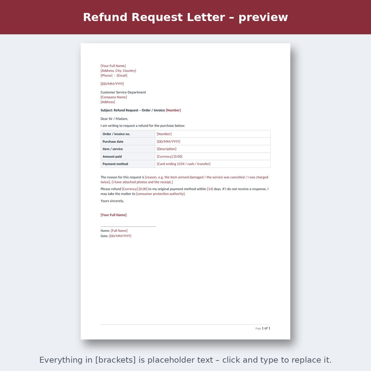 Refund Request Letter – preview