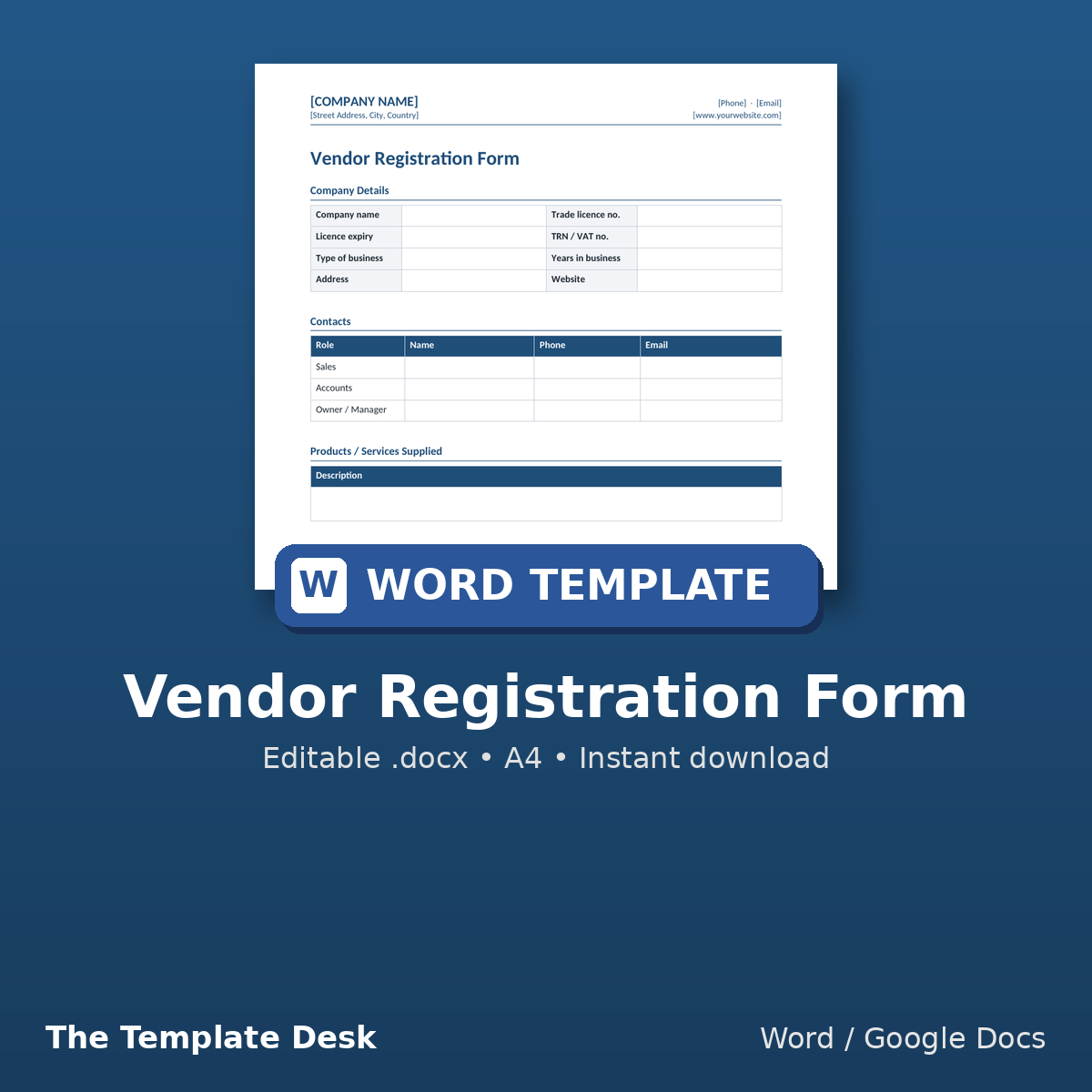 Vendor Registration Form – cover