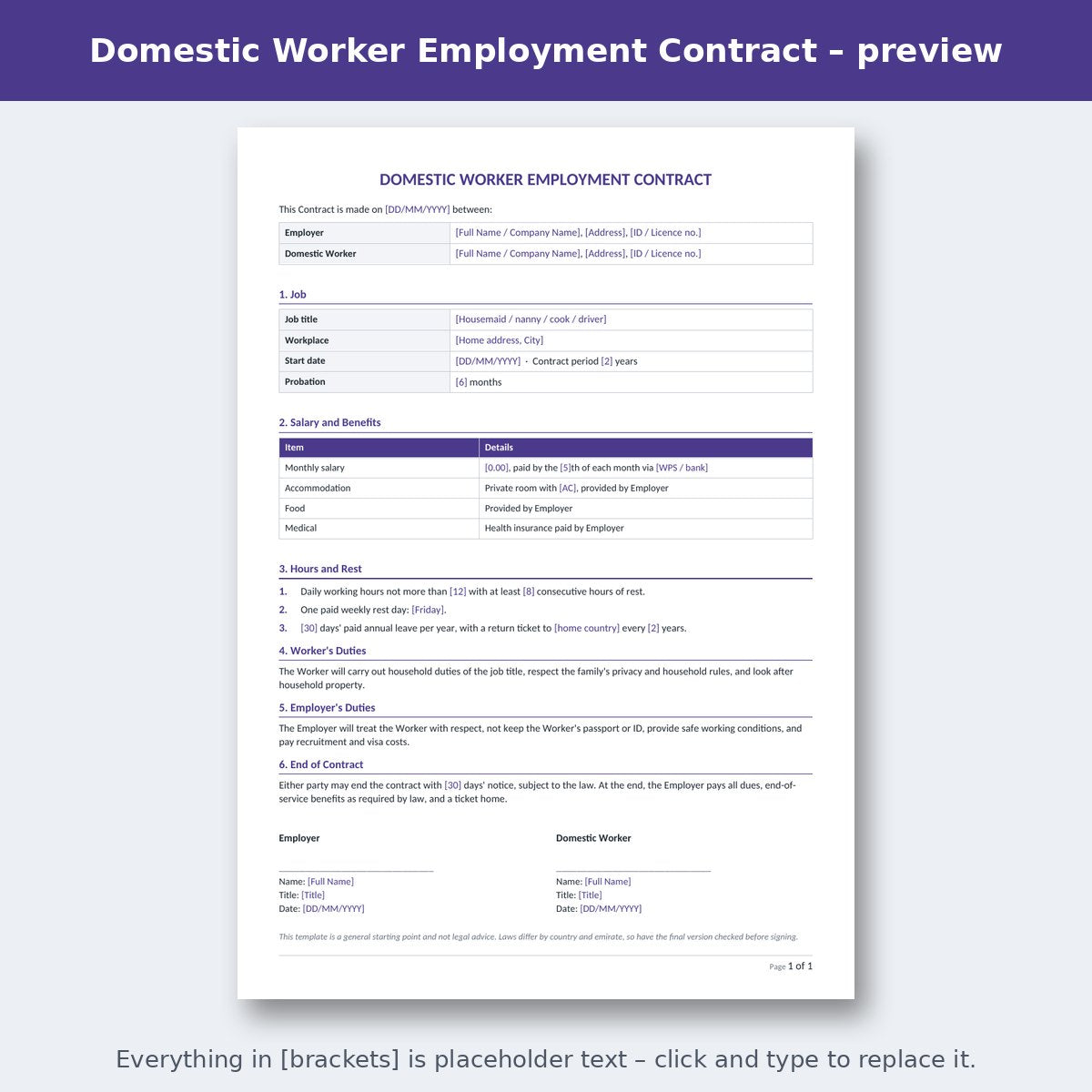 Domestic Worker Employment Contract – preview
