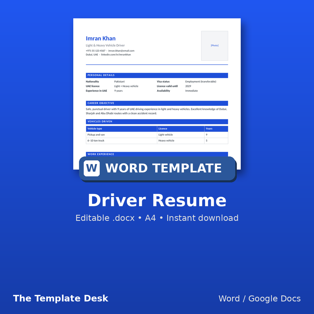 Driver Resume – cover