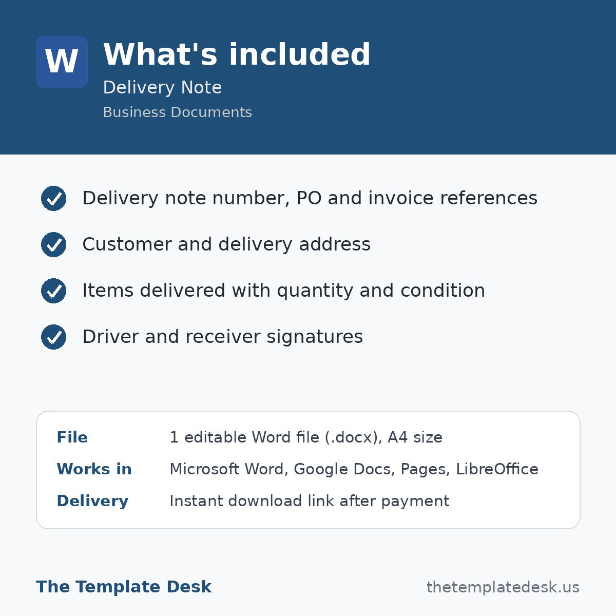Delivery Note – what's included