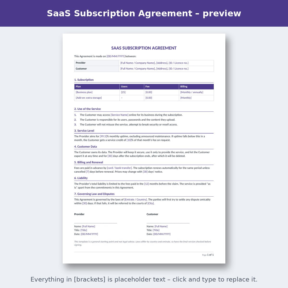 SaaS Subscription Agreement – preview