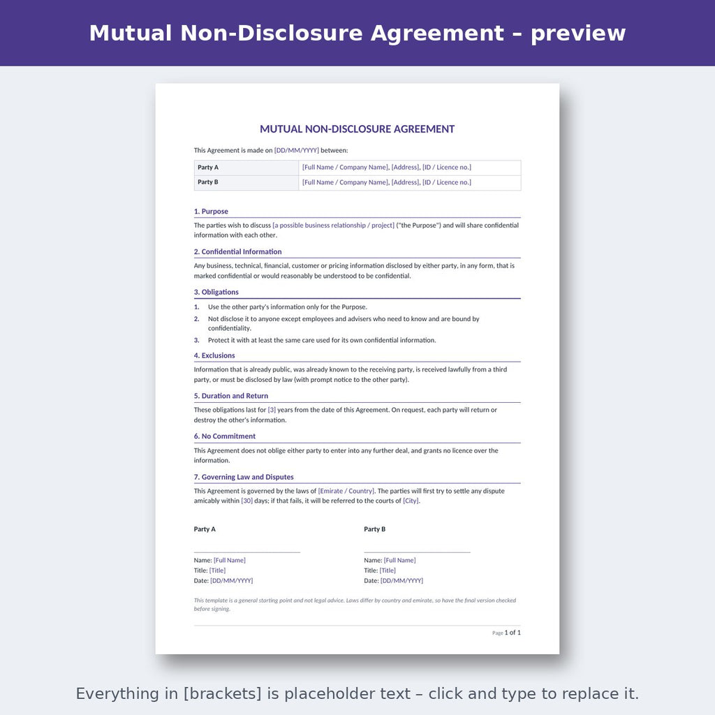 Mutual Non-Disclosure Agreement – preview