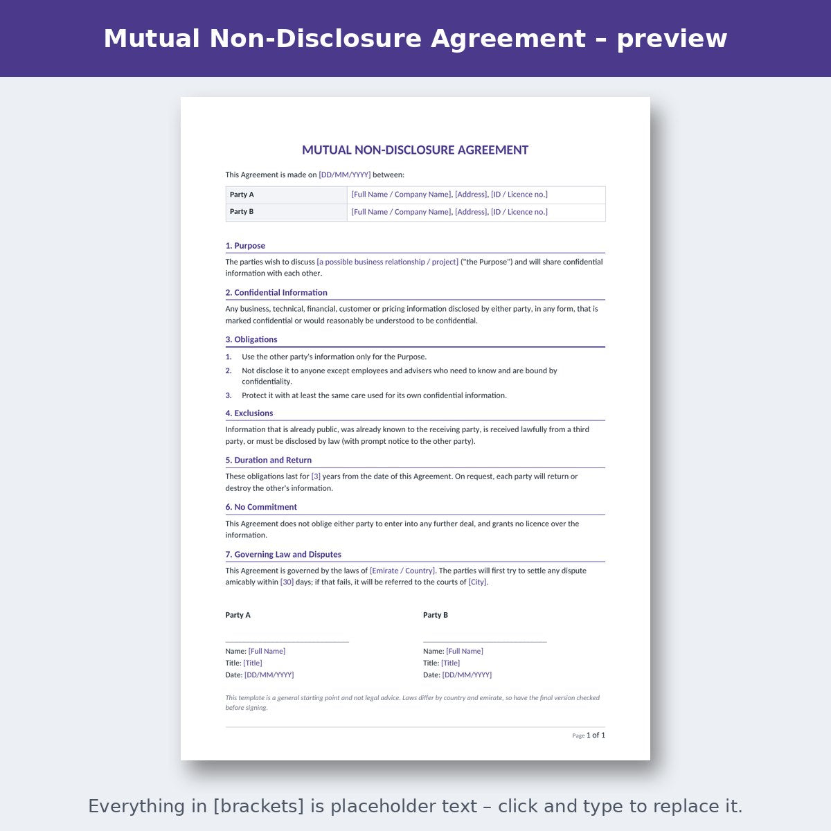 Mutual Non-Disclosure Agreement – preview