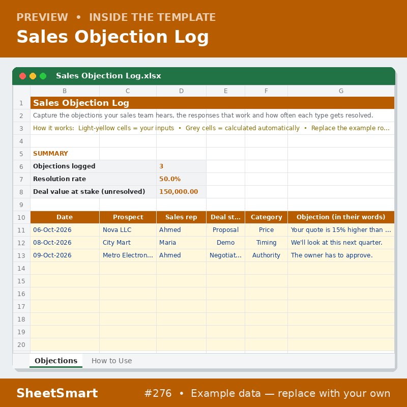 Sales Objection Log – sheet preview