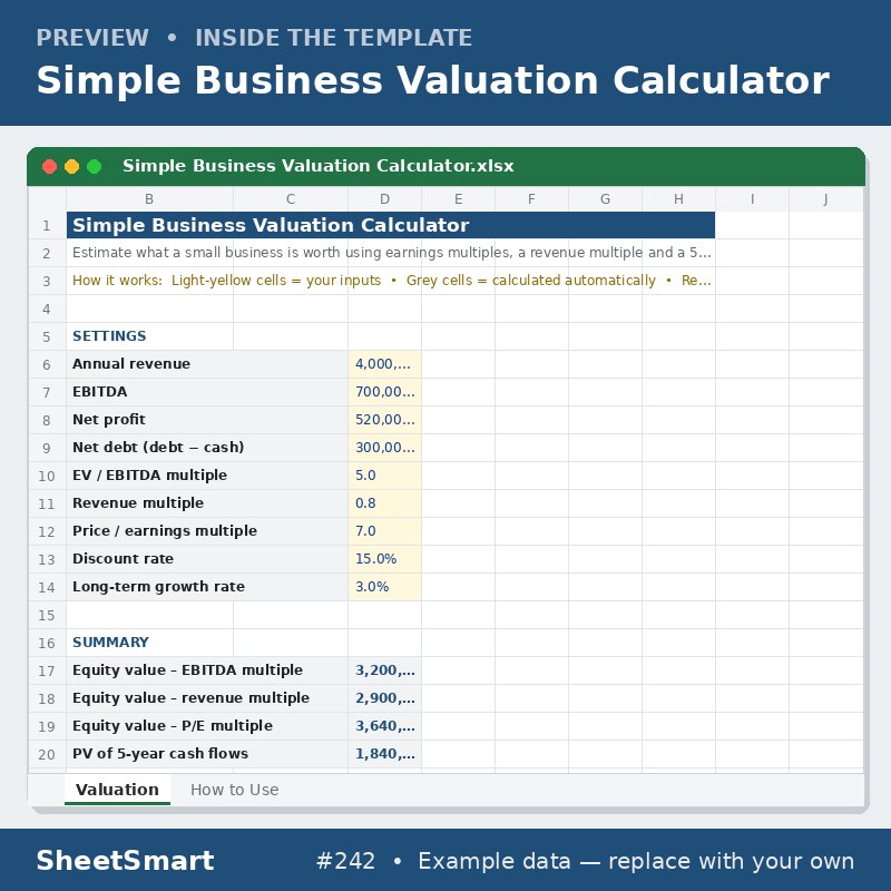Simple Business Valuation Calculator – sheet preview