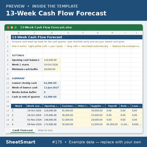 13-Week Cash Flow Forecast – sheet preview
