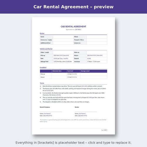 Car Rental Agreement – preview