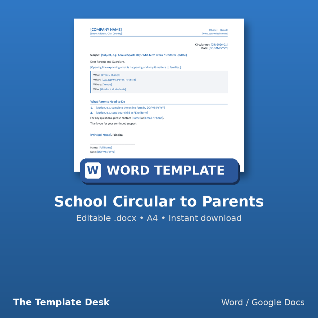 School Circular to Parents – cover