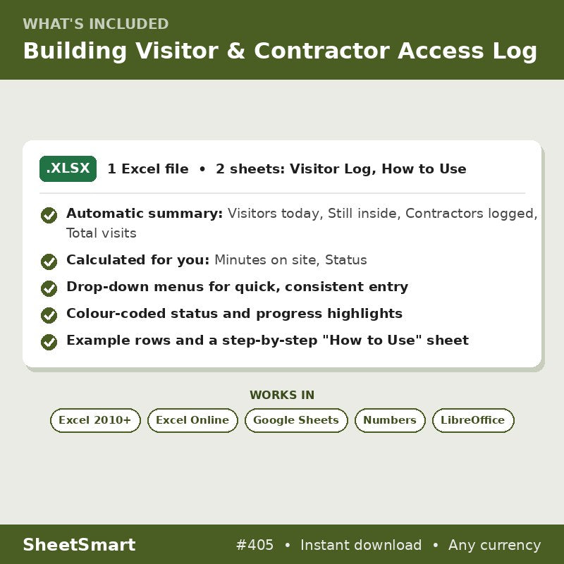 Building Visitor & Contractor Access Log – what's included