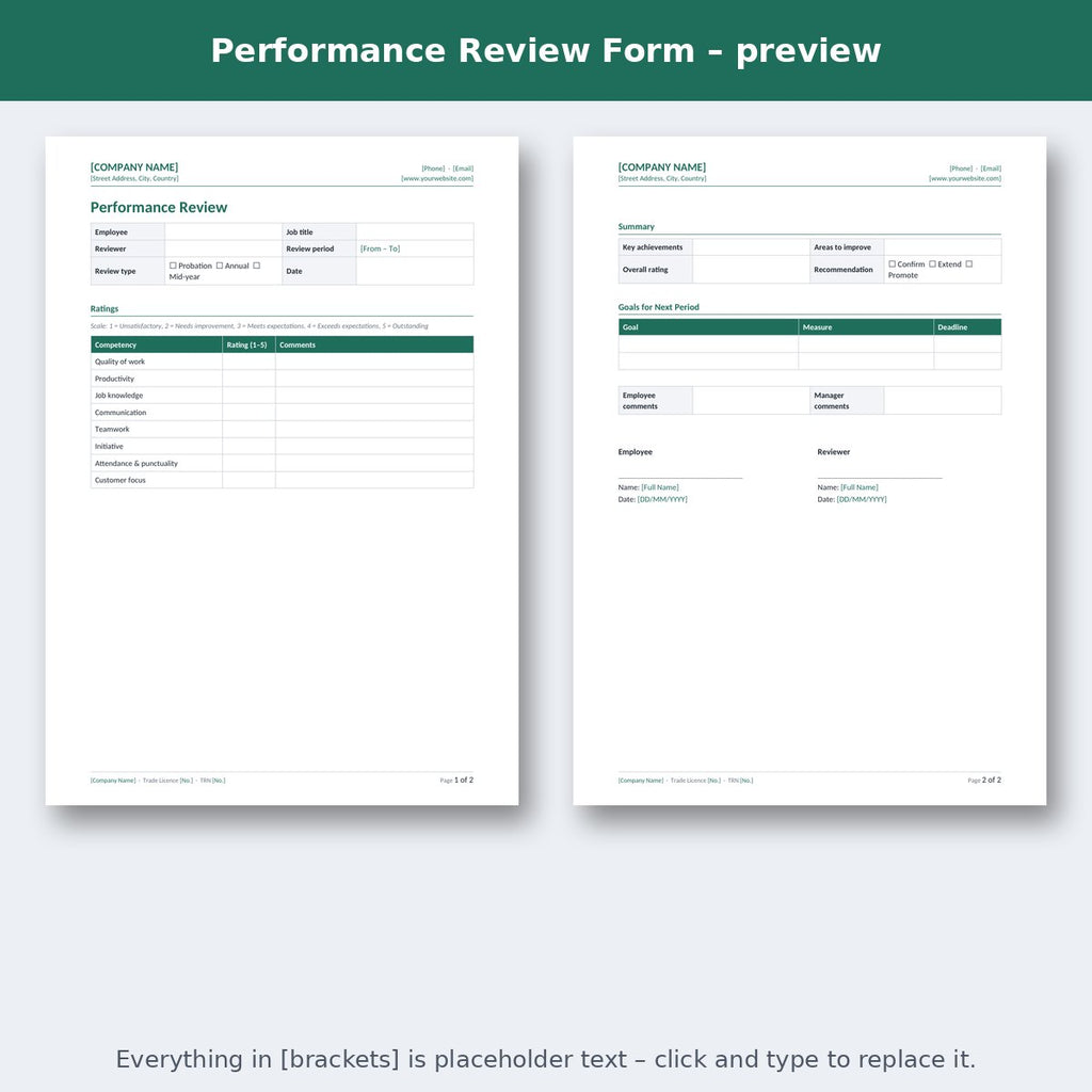 Performance Review Form – preview