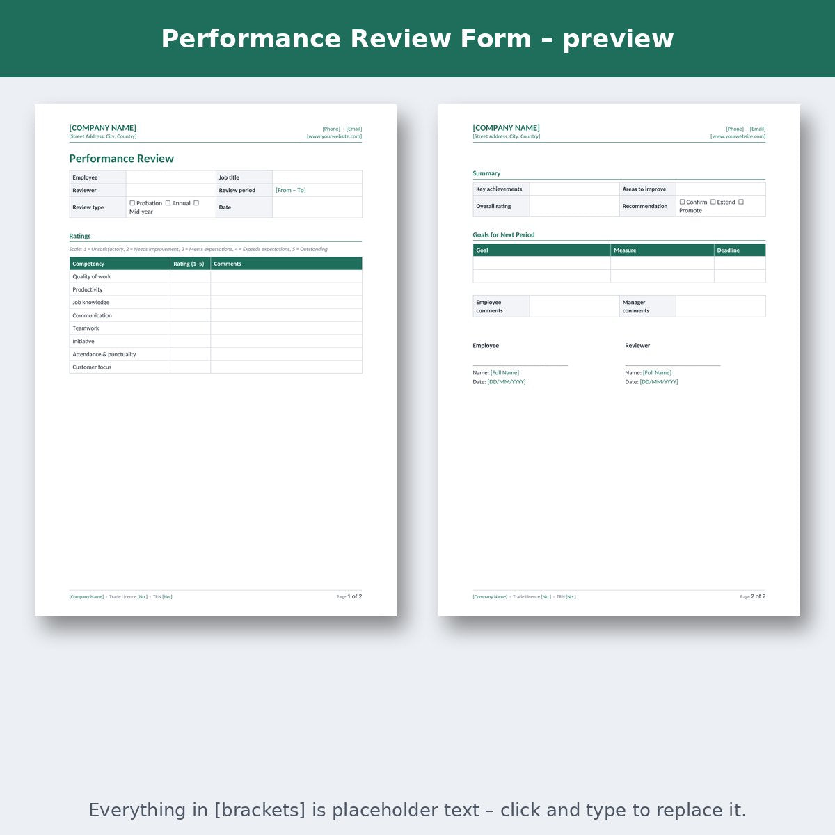 Performance Review Form – preview