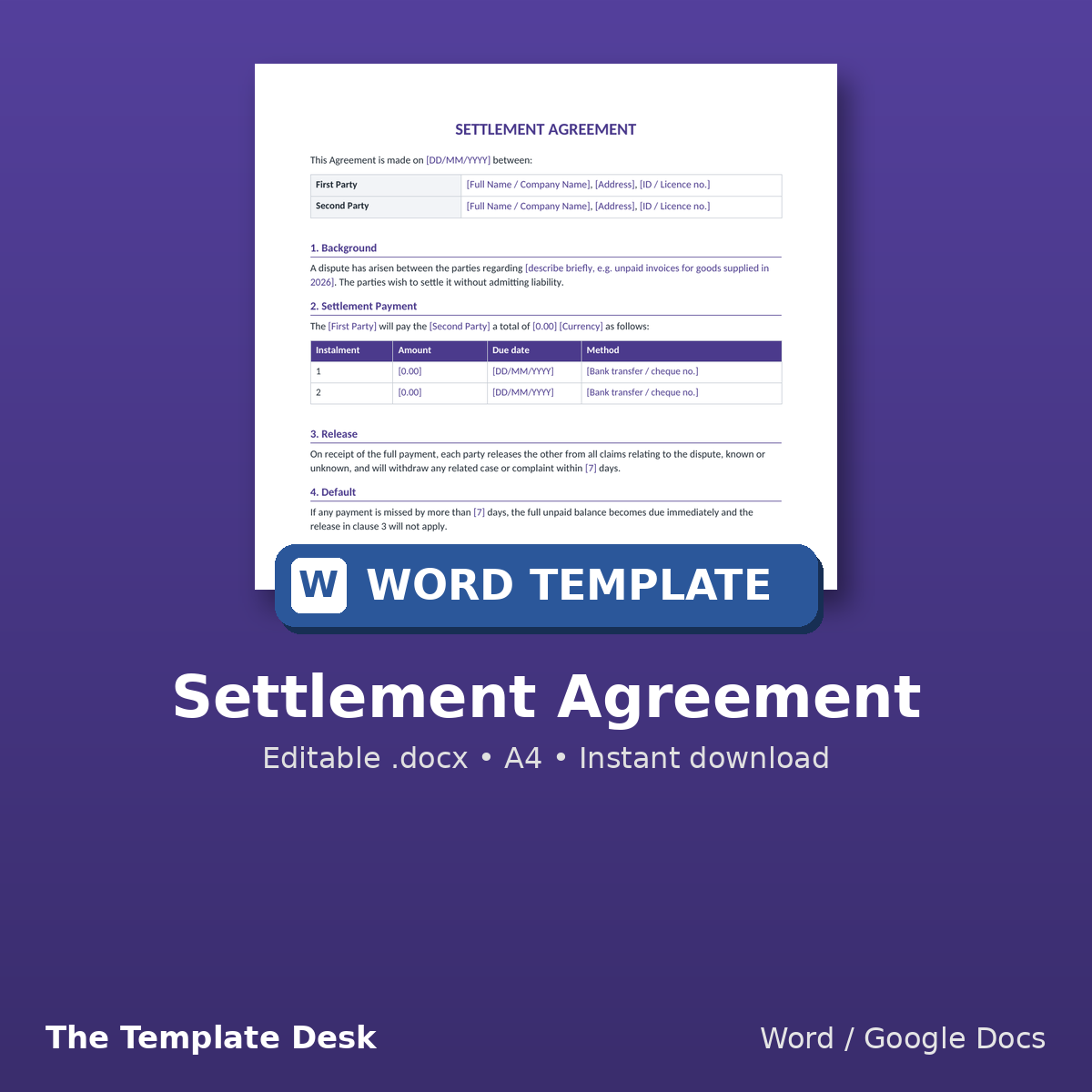 Settlement Agreement – cover