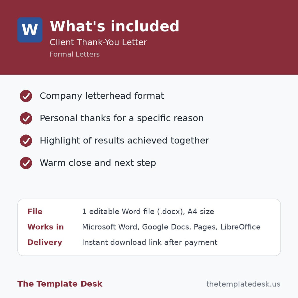 Client Thank-You Letter – what's included