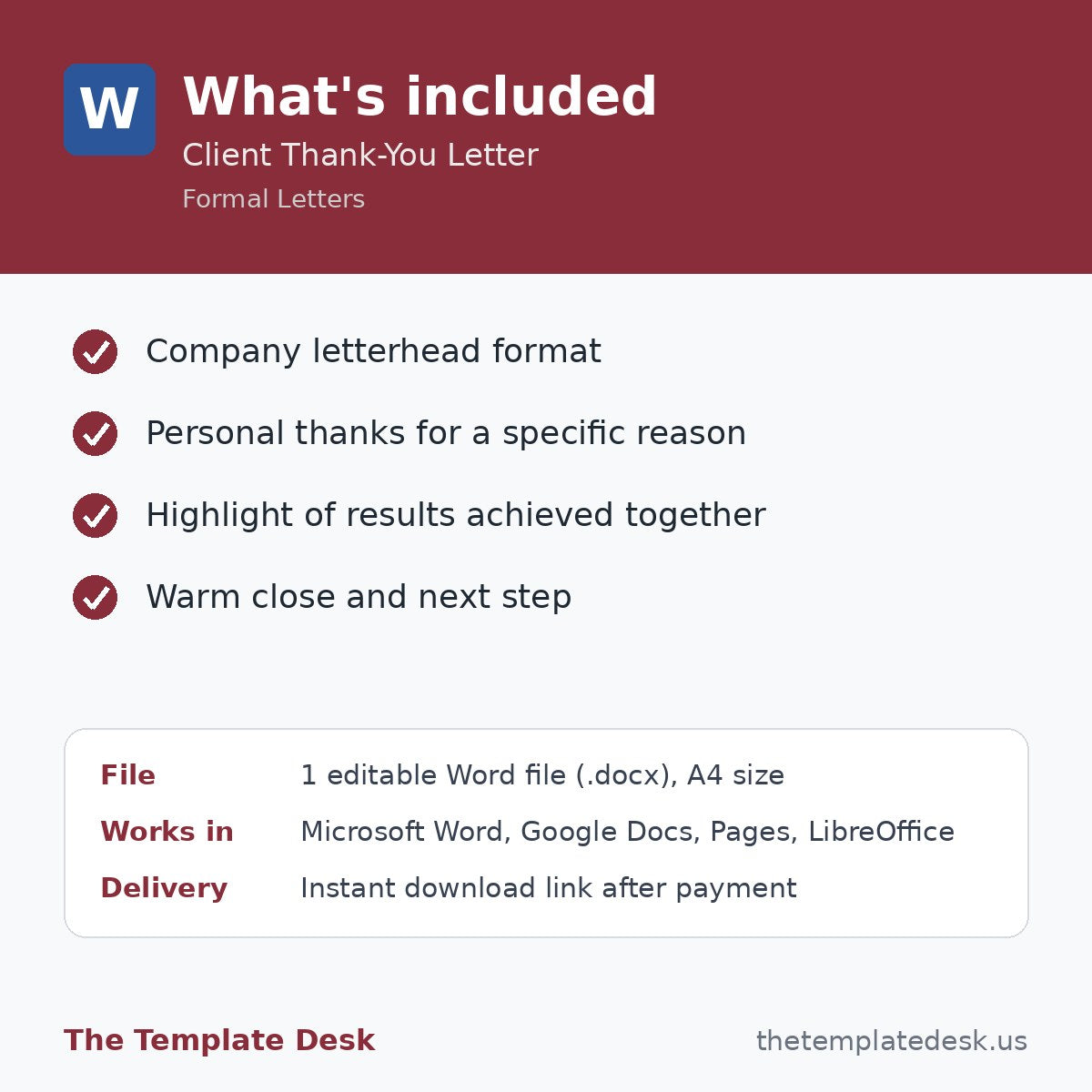 Client Thank-You Letter – what's included